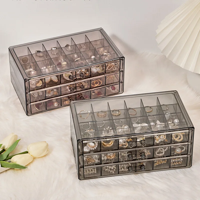 

3 Layers 72 Compartments Clear Jewelry Organizer Multi Layers Large Capacity Ring Earring Necklace Desktop Storage Items