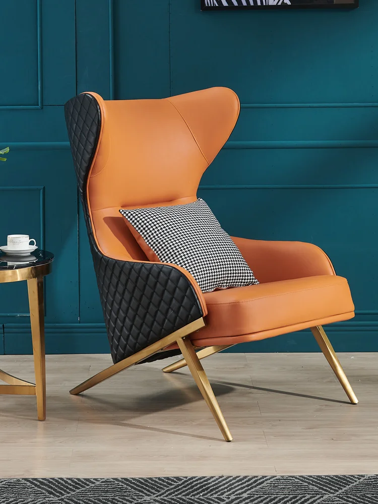 

Wyj кожаный диван из нержавеющей стали, кресло для гостиной с высокой спинкой, кресло для отдыха, современный минималистичный стул с крыльями