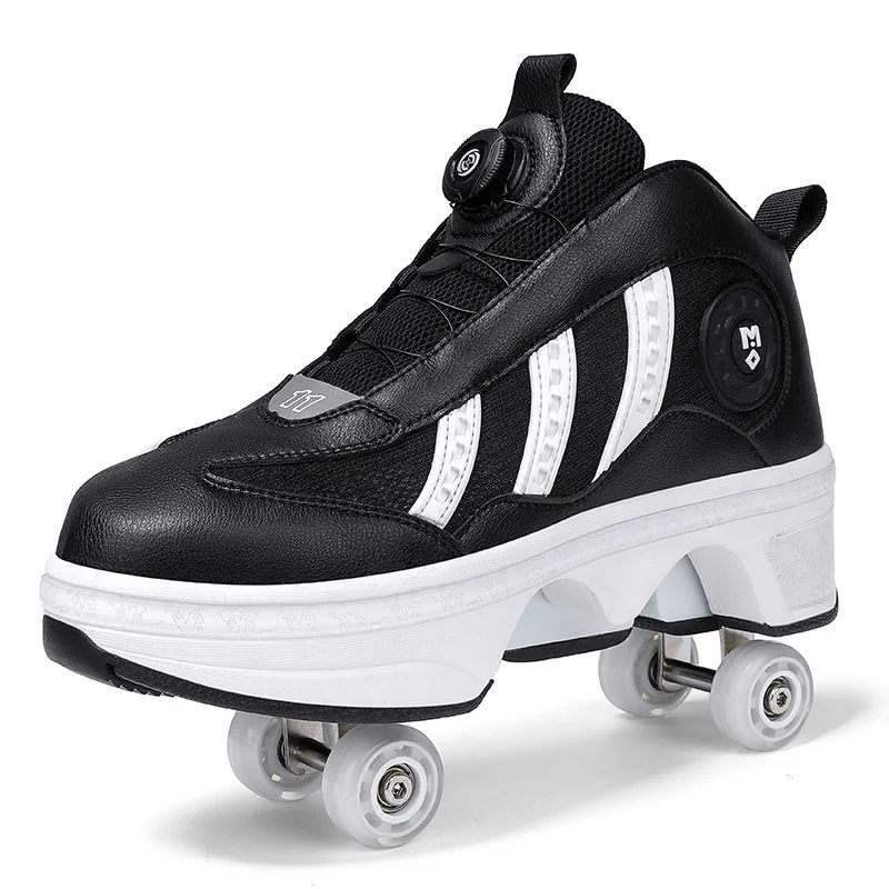 Deform Wheel Skates Roller Skate Shoes With 4 Wheels Kid Casual Deformation Parkour Runaway Sneakers For Children Rounds Walk