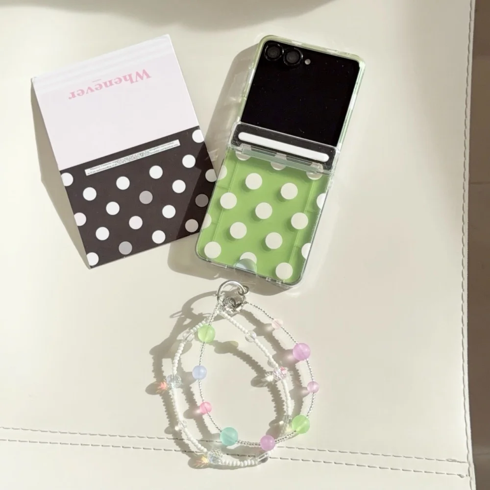 Wave Point Clear Case with Card Holder & Beaded Bracelet Cover - Chic Korean Design