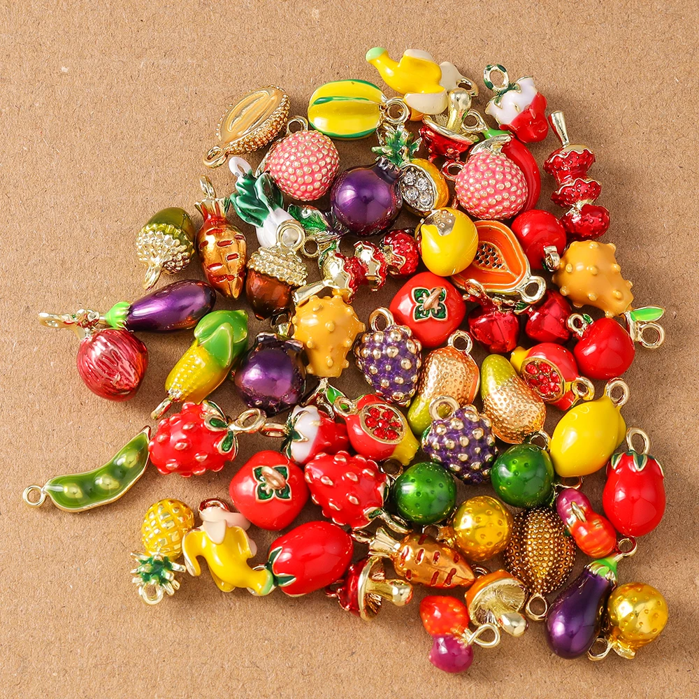 Alloy Fruit Charm Set: Apple, Banana, Grape & Strawberry Pendants for DIY Jewelry Accessories
