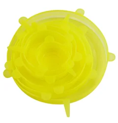 6Pcs Reusable Food - Grade Silicone Stretch Lids - Airtight Seal (Yellow6pc)