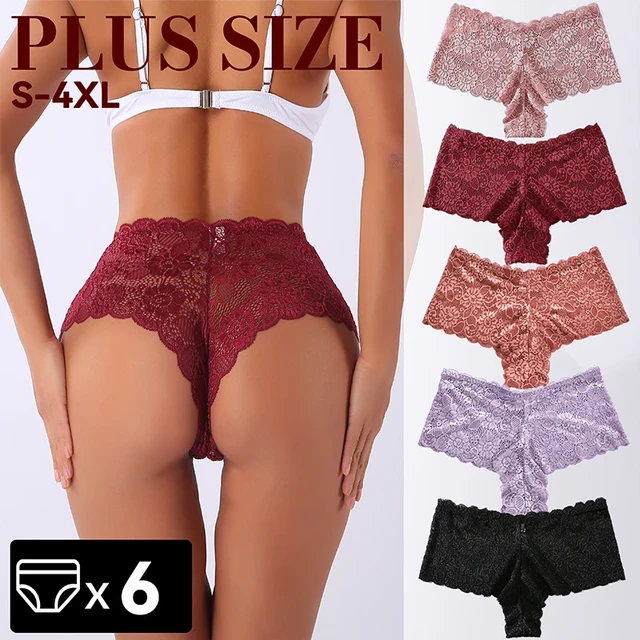 6PCS Women Lace Cheeky Lingerie Panties Plus Size Underwear High Waist  Panties Sexy Floral Lace Underwear Cheeky Intimates Thong - AliExpress