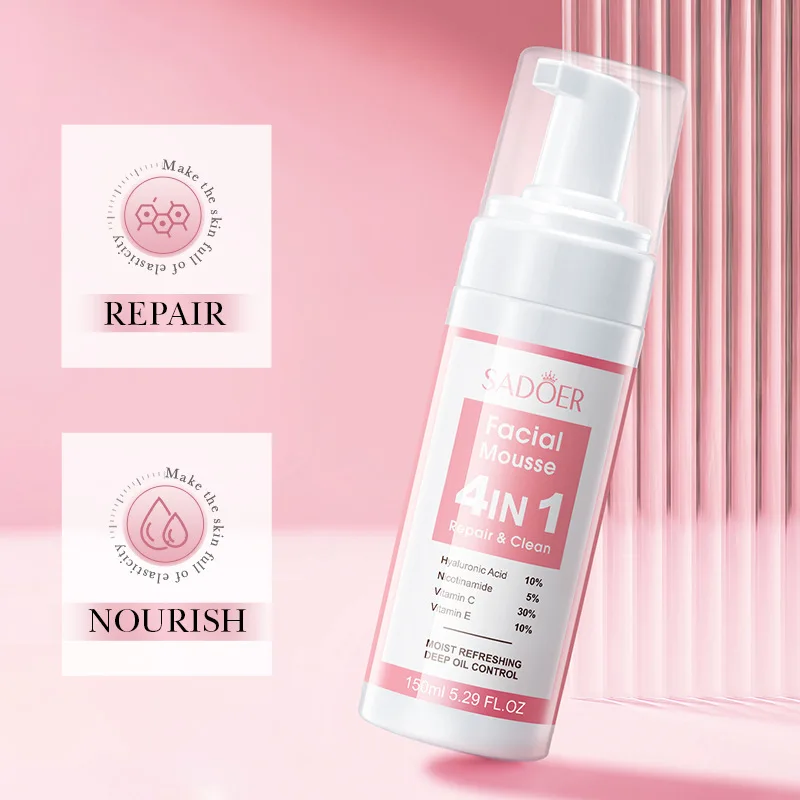 SADOER 4 in 1 Facial Mousse Face Wash Foam Facial Cleanser Moisturizing Brightening Hydrating Face Cleansing Skin Care Products 3