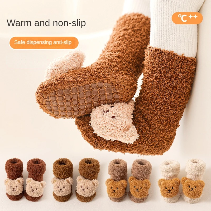 

Cute Cartoon Baby Socks for Girls Boys Bear Anti Slip Soft Warm Winter Autumn Toddler Indoor Floor Socks for Kids Baby Clothes