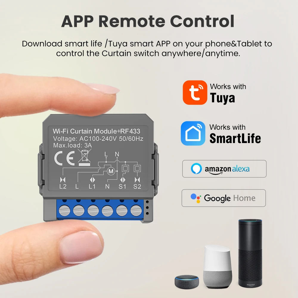 WiFi Smart Curtain Switch Module,Smart Life APP Remote Control,Work for Alexa Go