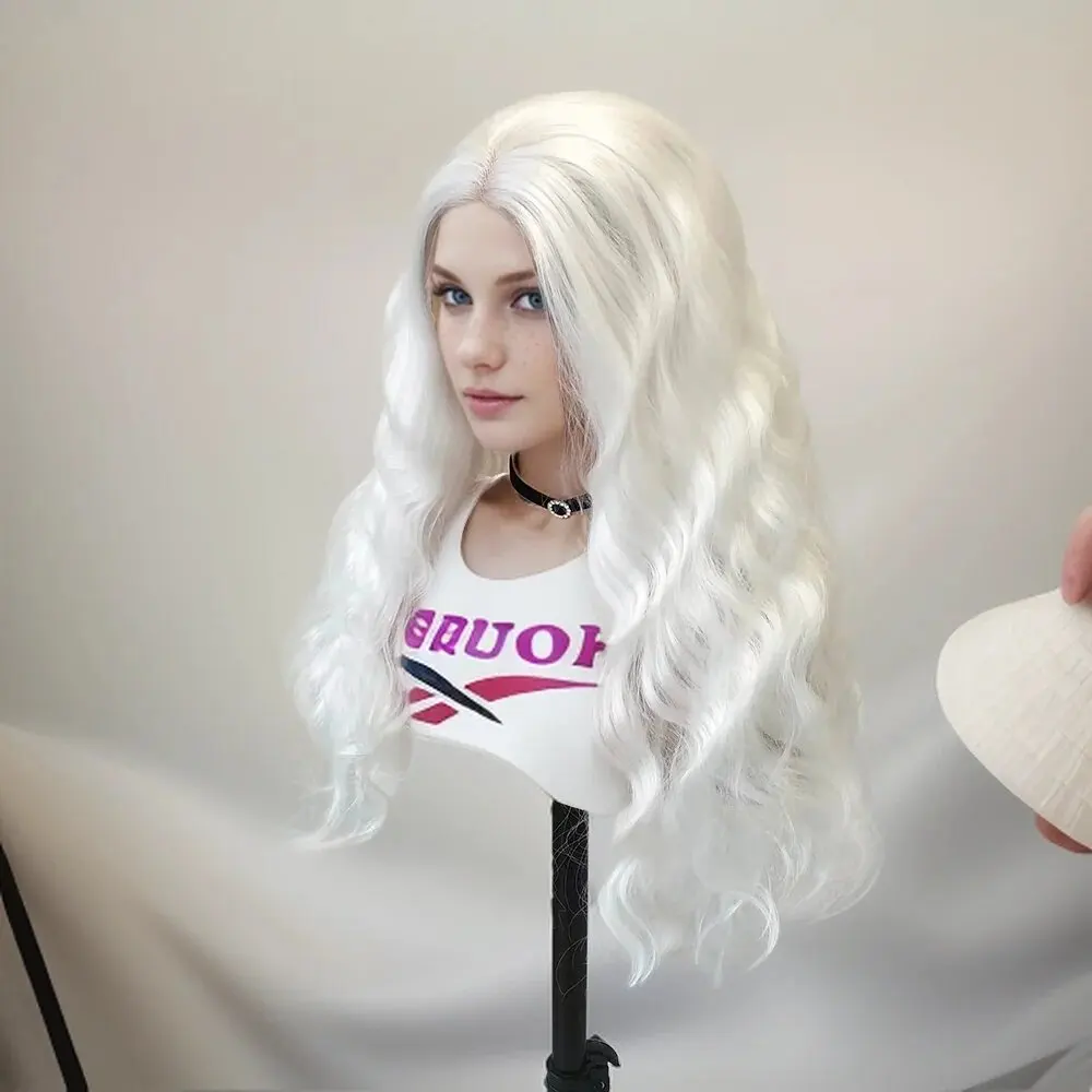 WIF White Wave Synthetic Hair Women Cosplay White Body Wave Heat Resistant Lace Front Wigs Natural Hairline Women Makeup Hair synthetic wig