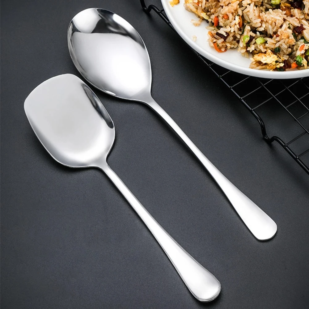 New Big Spoon Large Round/square Handle Stainless Steel Serving Spoon
