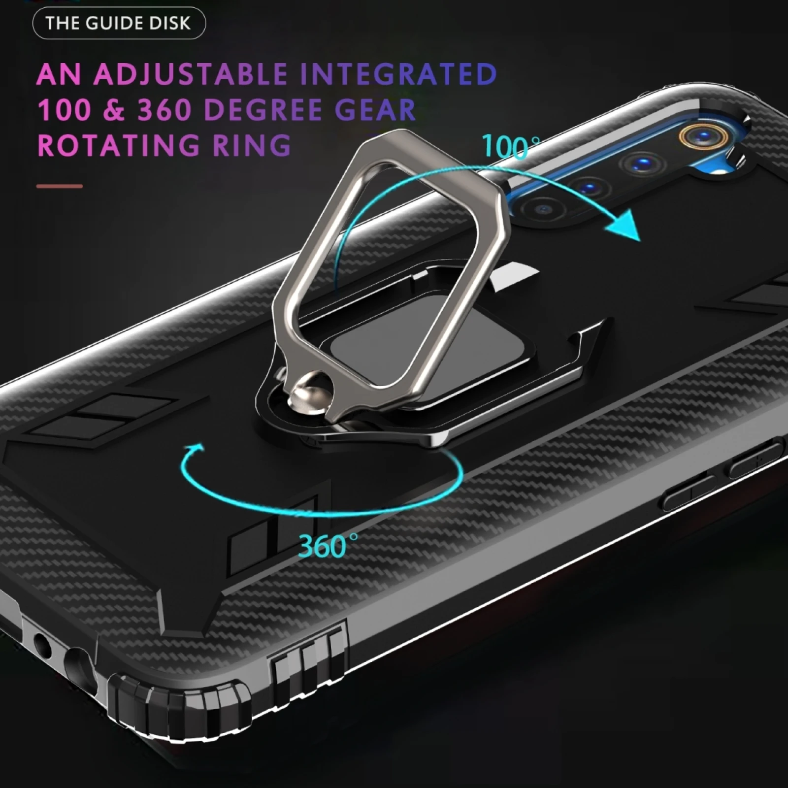 For OPPO Realme 6 Pro Carbon Fiber Protective Case with 360 Degree Rotating Ring Holder