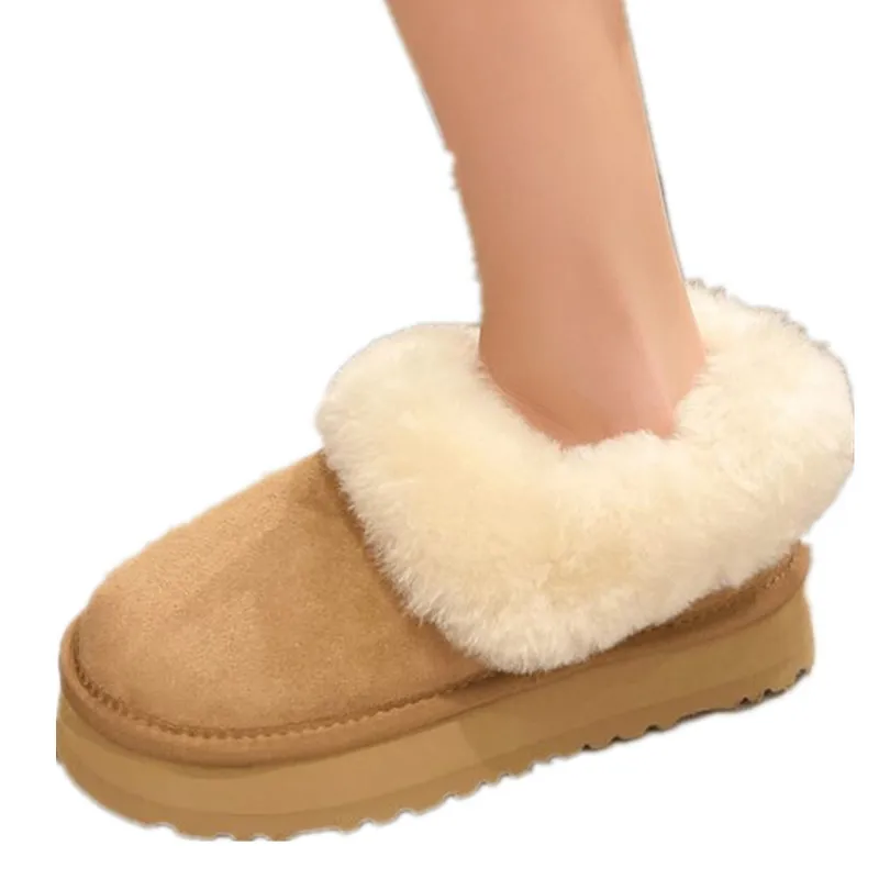 NEW Natural Wool Woman Snow Boots 2024 Real Sheepskin Women's Women Boots Women Shoes Flats Shoes Plus Size 42 Women Fluffy New