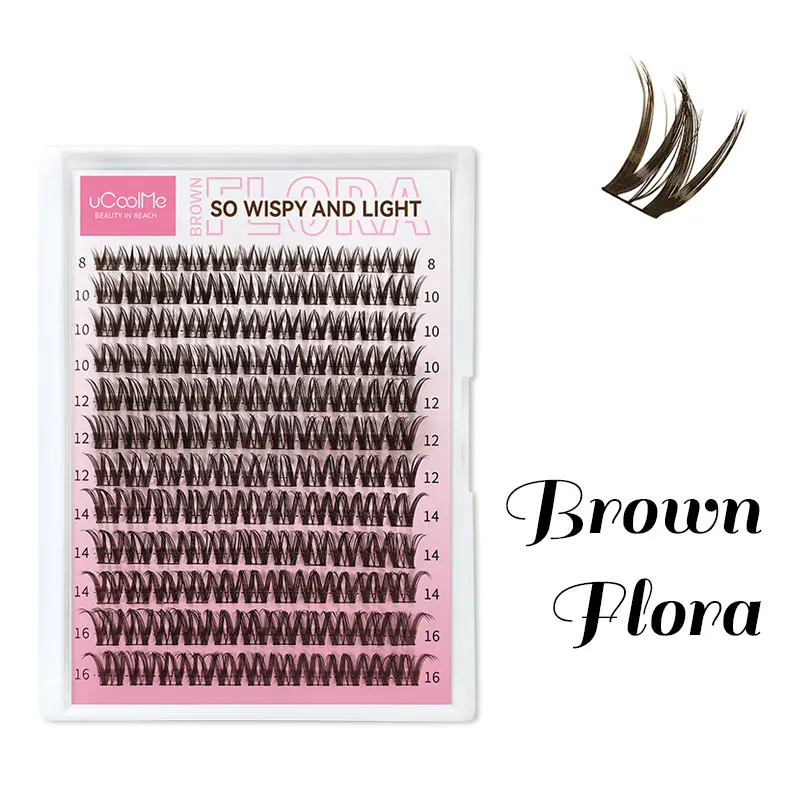 uCoolMe Eye Lashes Brown Flora D Curl Natural Wispy and Light Segmented Lash Cluster for Home Makeup Use False Lashes Extension