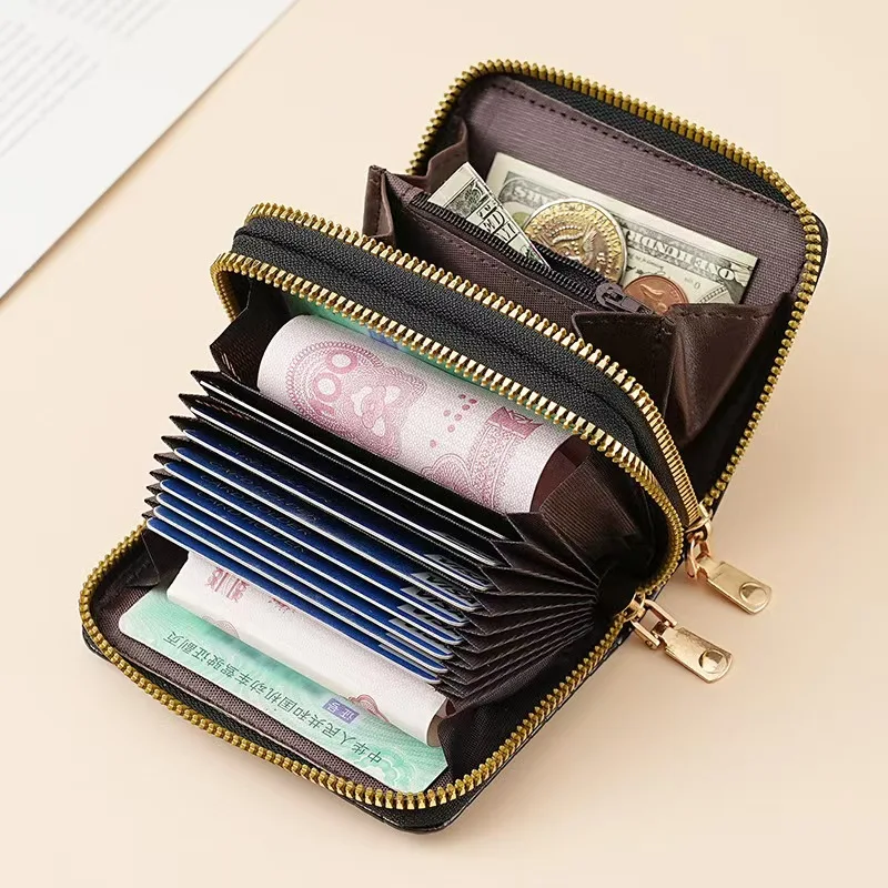 Stylish Women's Card Holder Wallet Double Layer Zipper, Multi-Function Compact Design for Cards & Cash, Small Portable Organizer 3