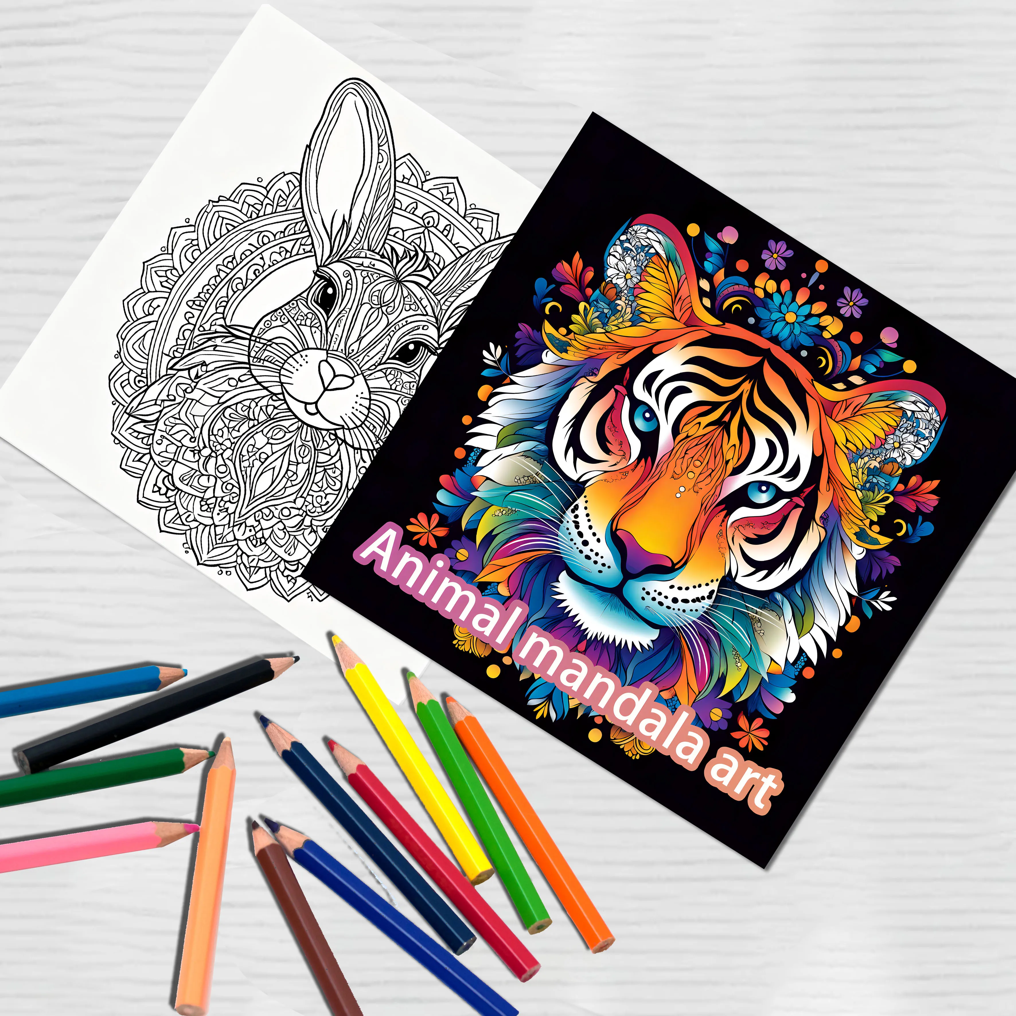 2-Pack Animal Mandala Colouring Book for Adults - Stress Relief and Mind fulness Art Therapy 4