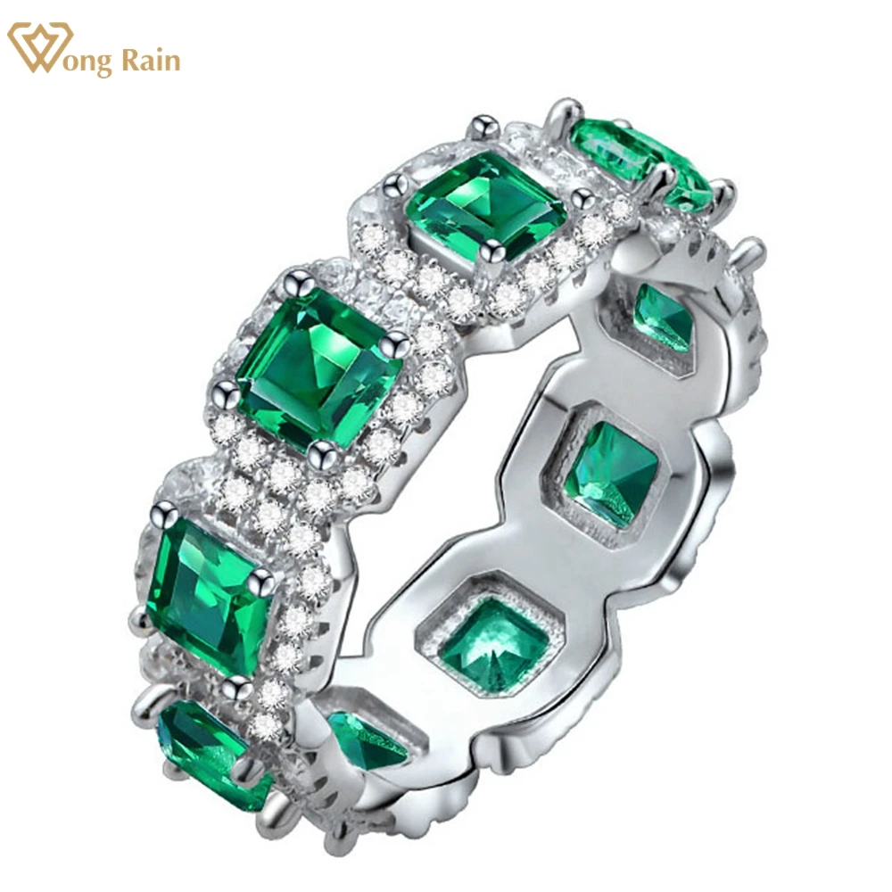 Wong Rain 18K Gold Plated 925 Sterling Silver Asscher Cut Emerald Citrine High Carbon Diamond Classic Ring Fine Jewelry Band