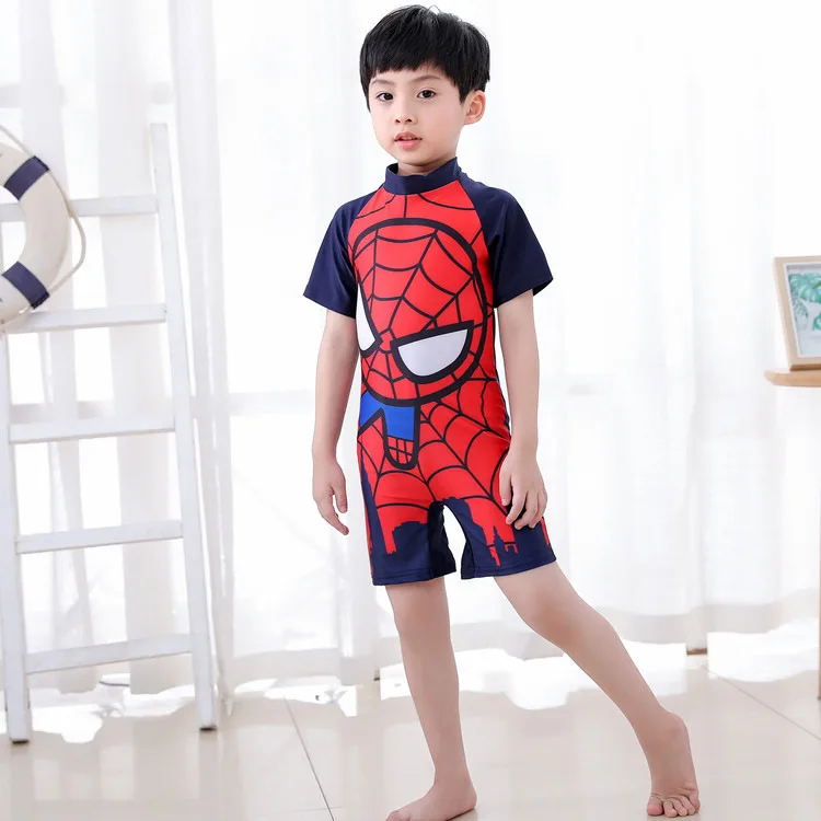 

Spiderman Cartoon Children's Swimsuit Cute Boy Swimming Suit Small and Medium Children One-piece Baby Quick Dry Sunscreen