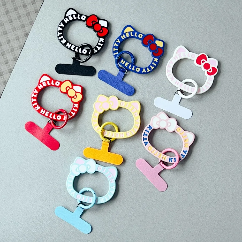 iigen Kawaii Sanrio 헬로 키티 크리 에이 티브 디자인 DIY 전화 스트랩 키 체인 할로우 KT 고양이 머리 휴대 전화 끈 패드 장식