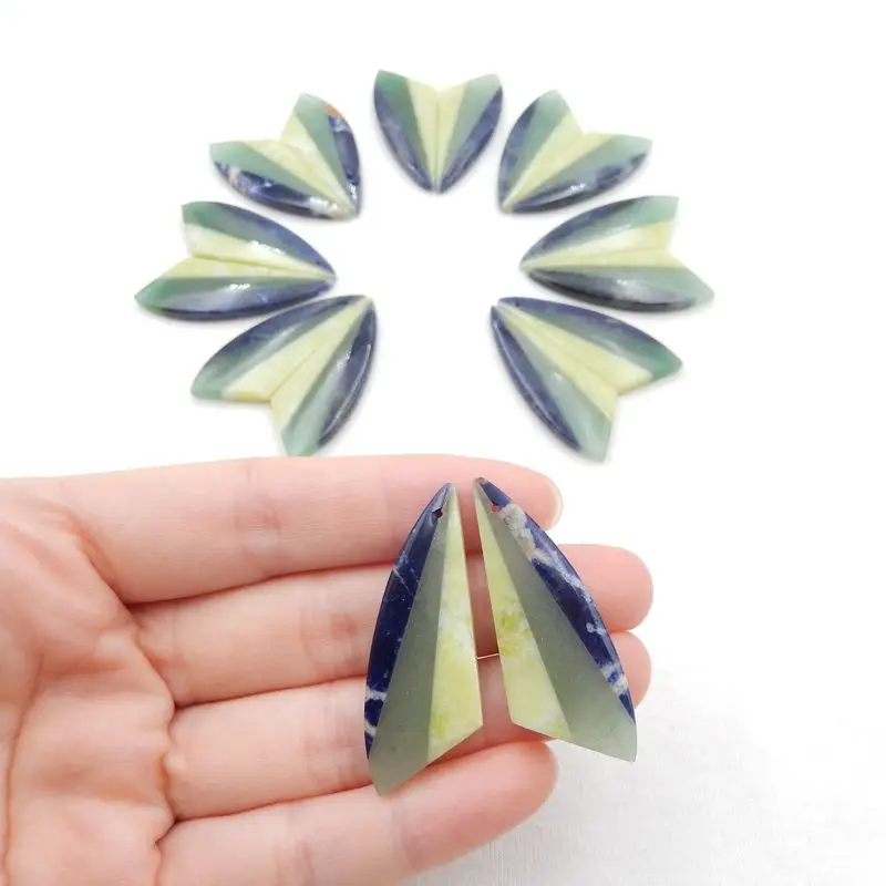 1Pair Natural Stone African Sodalite Green Aventurine Serpentine Intarsia Earring Bead Semiprecious Fashion Jewelry 42x16x5mm 8g