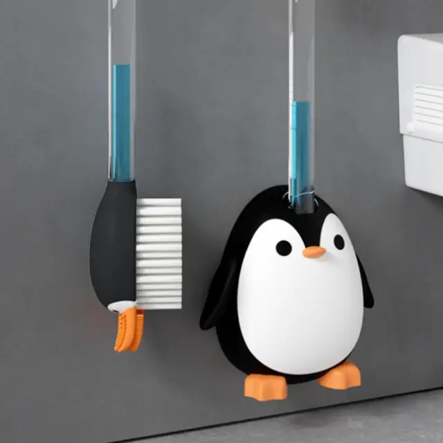 Penguin Alakú Szilikon Wc Kefe Tartó Szappanos Adagoló -Súroló Tisztító Fürdőszoba Tisztítószerszámok
