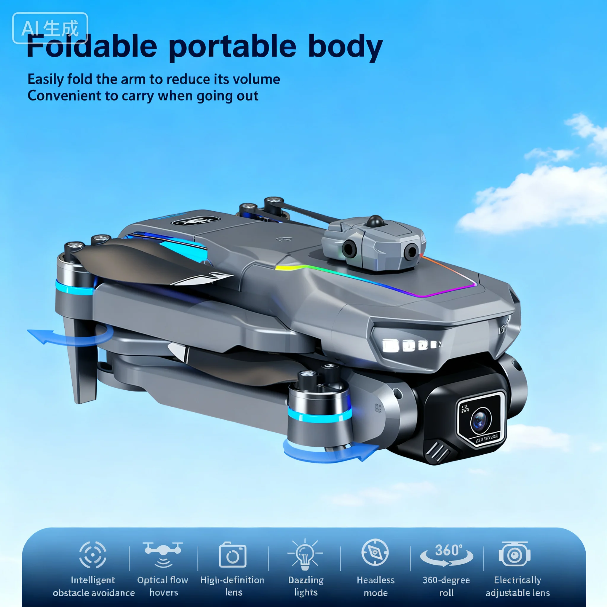 Drone avec caméra 4K, évitement d'obstacles, télécommande, pliable