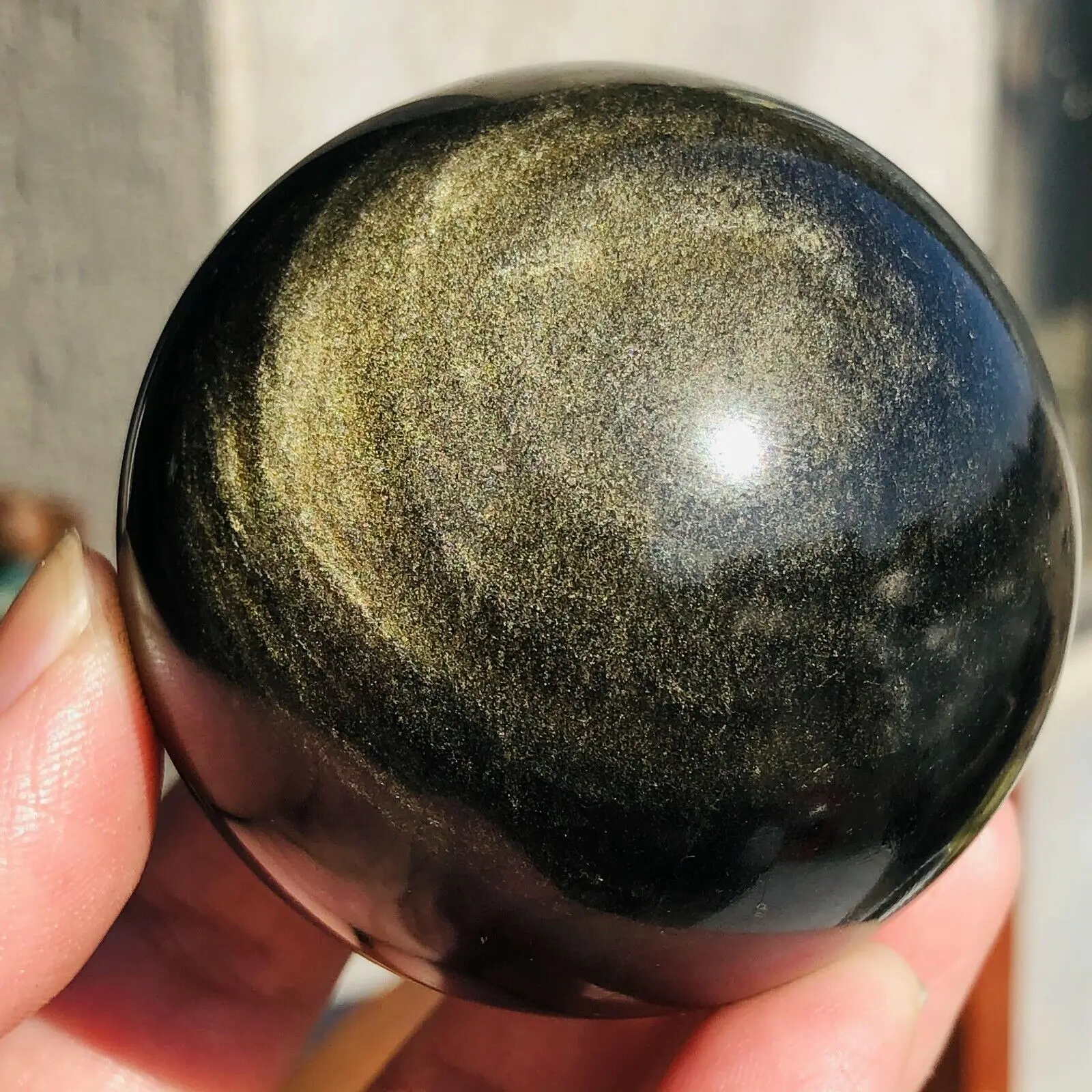 Beautiful Natural Gold Obsidian Crystal Ball Natural Crystal Reiki Healing 6