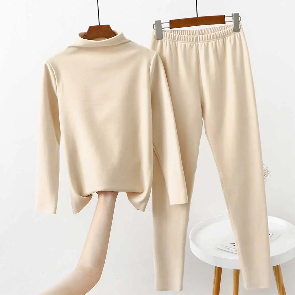 Female Thermal Underwear Long Sleeve Slimming Pajama Elastic Half-high Collar Warm Warming Accessory Light Khaki XXL Female Thermal Underwear Long Sleeve Slimming Pajama Elastic Half-high Collar Warm Warming Accessory Light Khaki XXL
