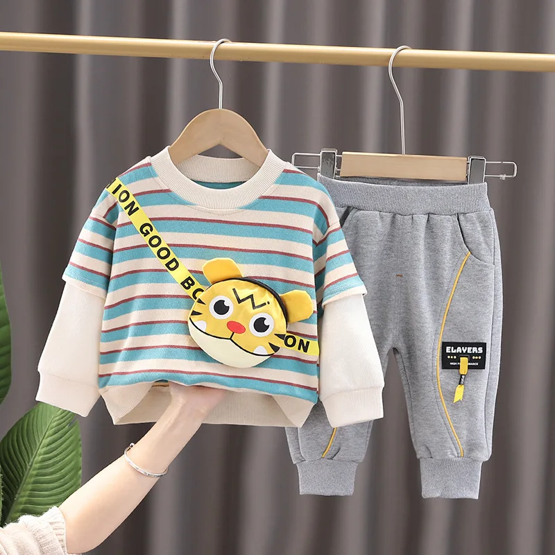 stylish baby clothing set Spring and Autumn Children's Suit Boys Cartoon Pullover Two-piece Long Sleeve 0-4 Years Old Boys and Girls Casual Sweater Suit sun baby clothing set