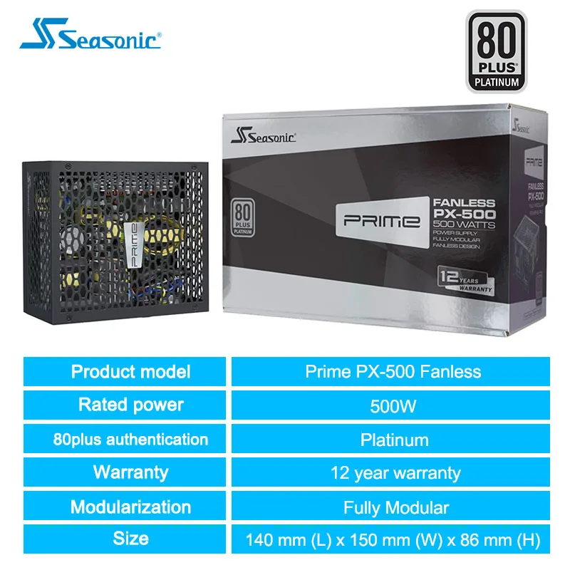 Seasonic Prime PX-500 Fanless Computer Case Power Supply
