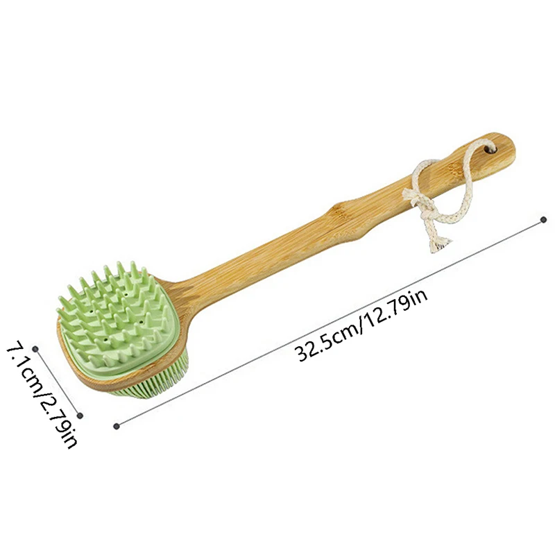 Wooden Long Handle Silicone Bath Brush Body Shower Scrubber Back Brushes Multifunction Massage Cleaning Scrubbers 5
