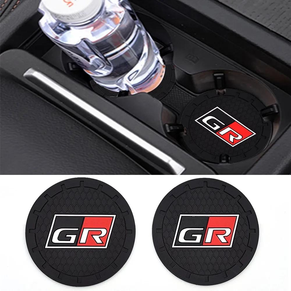 Car Coaster 2PCS/LOT 6.6CM Anti Slip Mat Water Cup Slot Decorate Accessories For Toyota GR Gazoo Racing