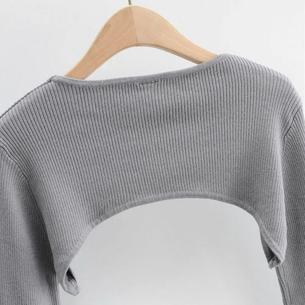 

Женский легкий Топ с длинным рукавом, стильный женский укороченный костюм-накидка, Мягкая вязаная футболка с длинным рукавом для повседневной носки