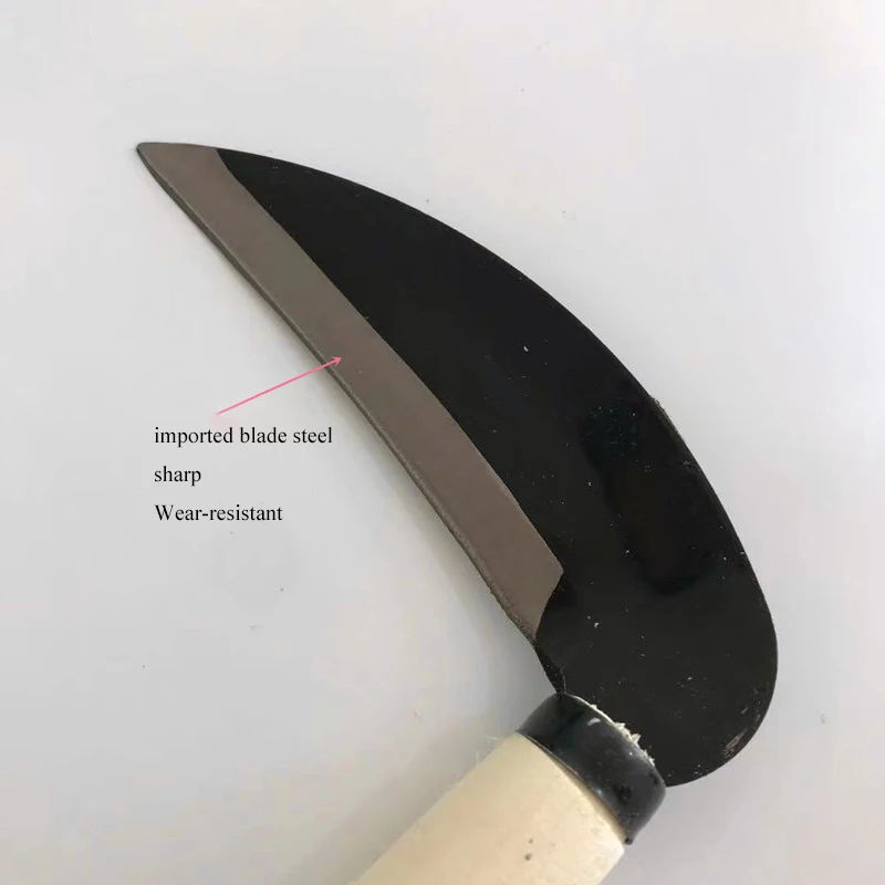 Sharp Grass Sickle Lightweight Steel Machete Knife Wooden Handle Hand Sickle Hand Scythe for Weeding Garden Pruning Tools
