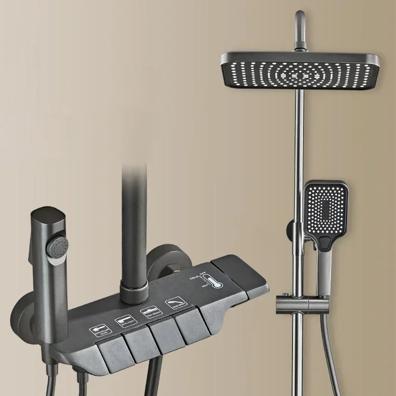 Chrome Piano Bathroom Shower Set SDSN Rainfall Shower Head Brass Sanitary Ware Bathroom Faucet Hot Cold Piano Shower System 2