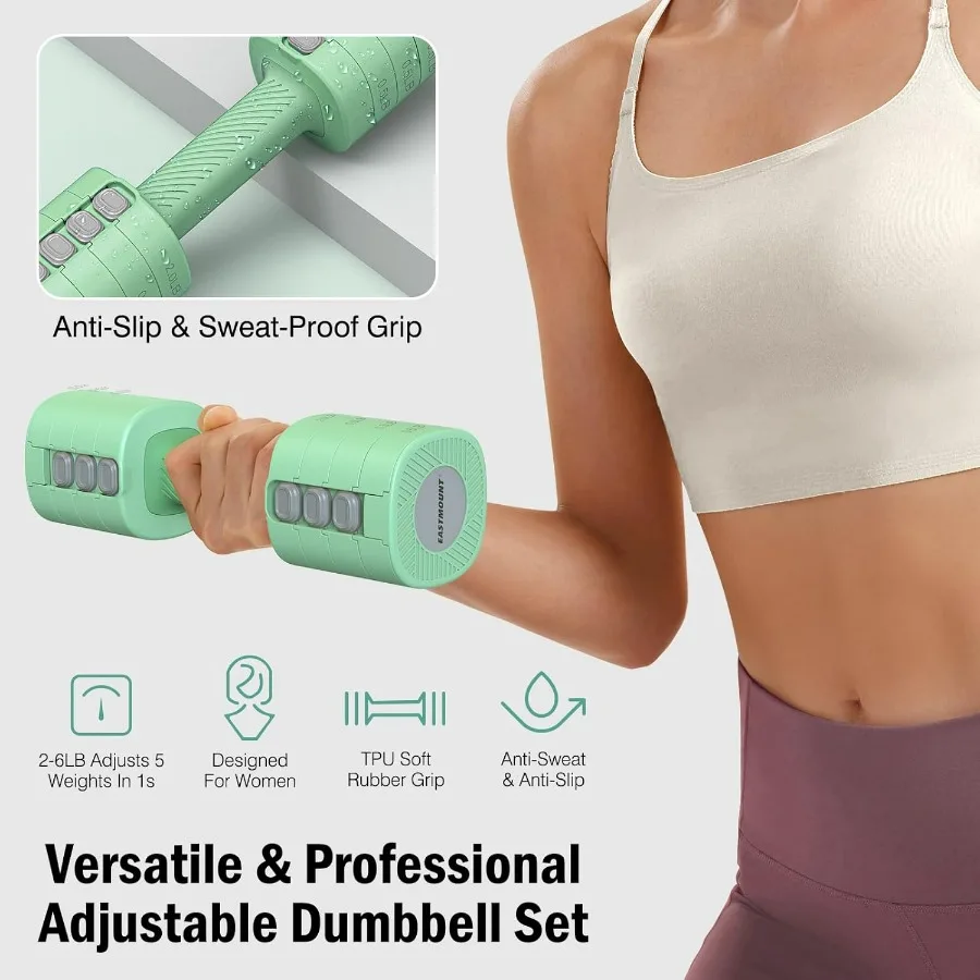 Adjustable Weight Dumbbells Set of 2, 8 in 1 Hand Weights for Women 2lb/3lb/4lb/5lb/6lb Dumbbell Weights Set 12 lbs/Pair Hand We