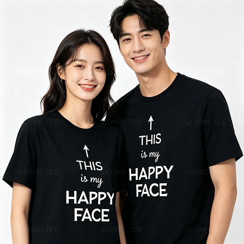 Das ist mein glückliches Gesicht - Herren- und Damen-T-Shirt Y2k Persönlichkeits-Lebensstil-Sprüher-T-Shirt Humor Lustiges Weiches Baumwoll-T-Shirt mit Schriftzügen