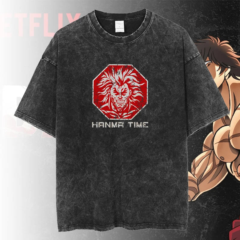 

Мужская одежда Hanma Baki с принтом, винтажная черная футболка с кислотной стиркой, мужские и женские повседневные Пуловеры оверсайз с коротким рукавом, одежда Y2K