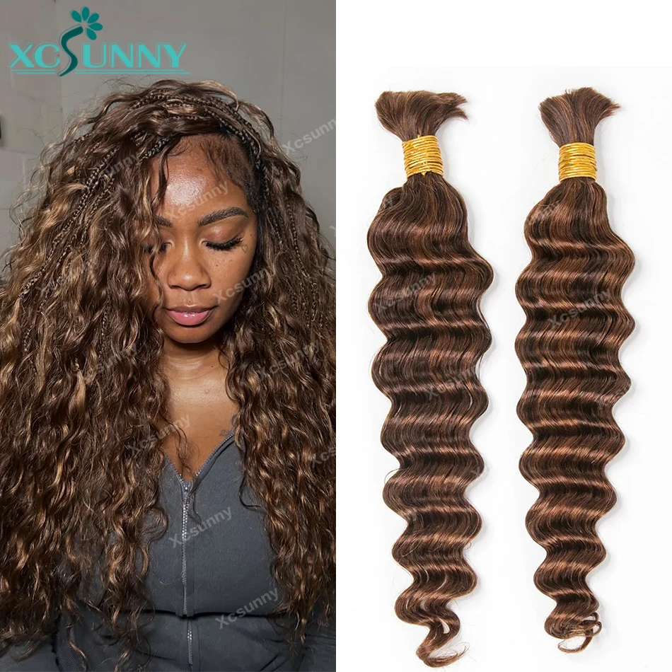 Highlight 4 30 Curly Boho Braids Human Hair Bulk Braiding Hair Deep Wave 100g/bundle 100% Human Hair Extensions Bundles No Weft 2