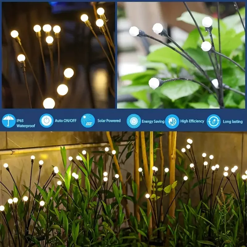 6/8/10 LED Solar Lights Lawn Lamp Garden Lamp LED Wind-driven Firefly Ground Plug Lamp Garden Ramadan Decoration Festival Light
