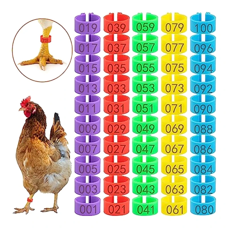 Practical Poultry Marking Leg Rings for Counting Identification LegBands 100PCS Numbered Chicken Foot Rings