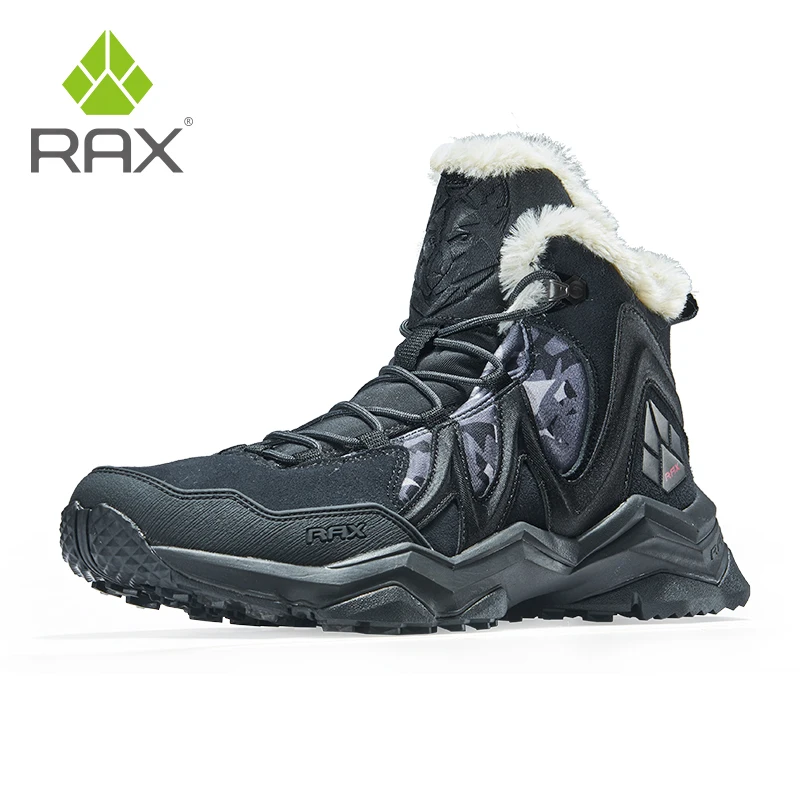 

RAX Mens Geunine Leather Hiking Shoes For Men Fleece Snow Boots Warm Trekking Walking Shoes Hiking Boots Men Sneakers Boots