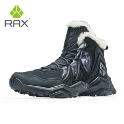 RAX Mens Geunine Leather Hiking Shoes For Men Fleece Snow Boots Warm Trekking Walking Shoes Hiking Boots Men Sneakers Boots