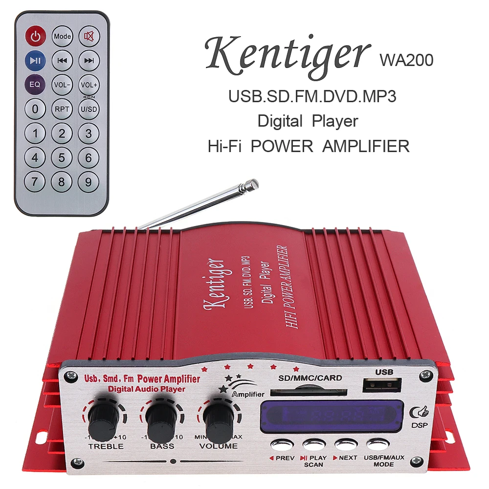 12V Hi-Fi Digital LED Display 2 Channels Car Stereo Amplifier FM Radio Player Support USB / SD / FM MMC DVD MP3 Input