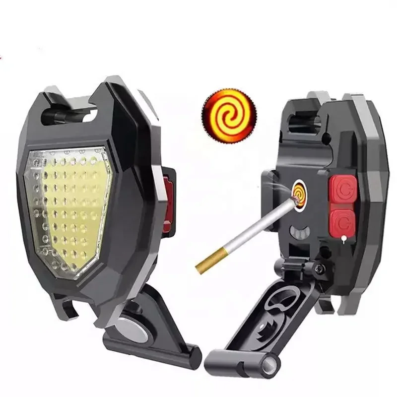 

Rechargeable Outdoor Camping Emergency Cigarette lighter Pocket Keychain Mini Flashlight With Whistle,Bottle Opener,Magnet Base