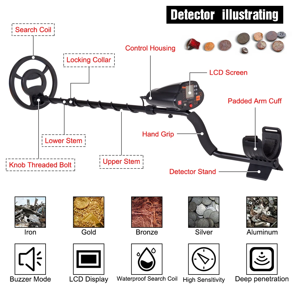 detector de metales Professional Ground Metal Detector Adjustable Balance Disc Pin pointer Modes Upgraded Hunter Detecting