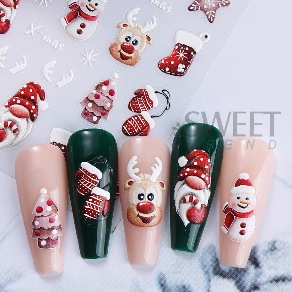 Description Picture 6 of itemChristmas Cartoon Nail Stickers Santa Claus Snowman Gloves Self Adhesive Sliders Nail Decals Snowflake Manicure Art  Decoration