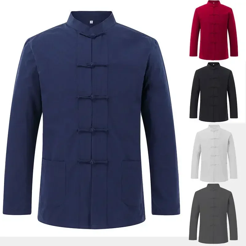 Autumn Spring New Men's Cotton Shirts Traditional Chinese Men's Jacket Clothing Kung Fu Tai Chi Uniform Long Sleeve Jacket