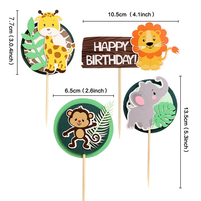 SONICEBUY Safari Jungle Animal Cake Topper Set - Lion, Giraffe, Elephant For Wild One Birthday Party