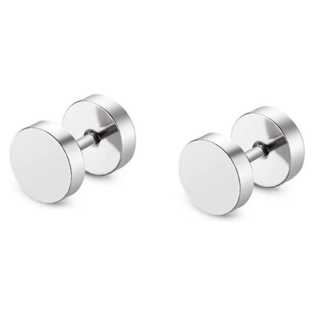 1 Pair Silver Stainless Steel Ear Stud Hypoallergenic Earrings Men Studs Piercing Jewelry, Jewels for Men,Temu