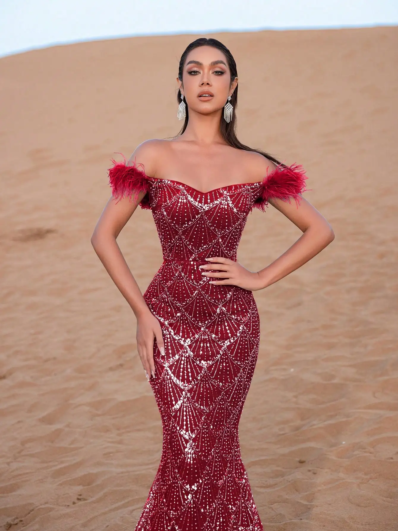 فساتين رسمية أنيقة بحاشية حورية البحر مطرزة وفساتي...