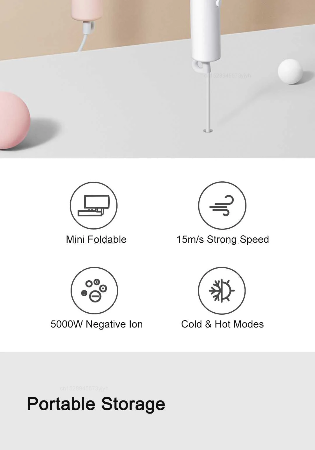 Xiaomi Mijia H101 Portable Anion Hair Dryer description image 2