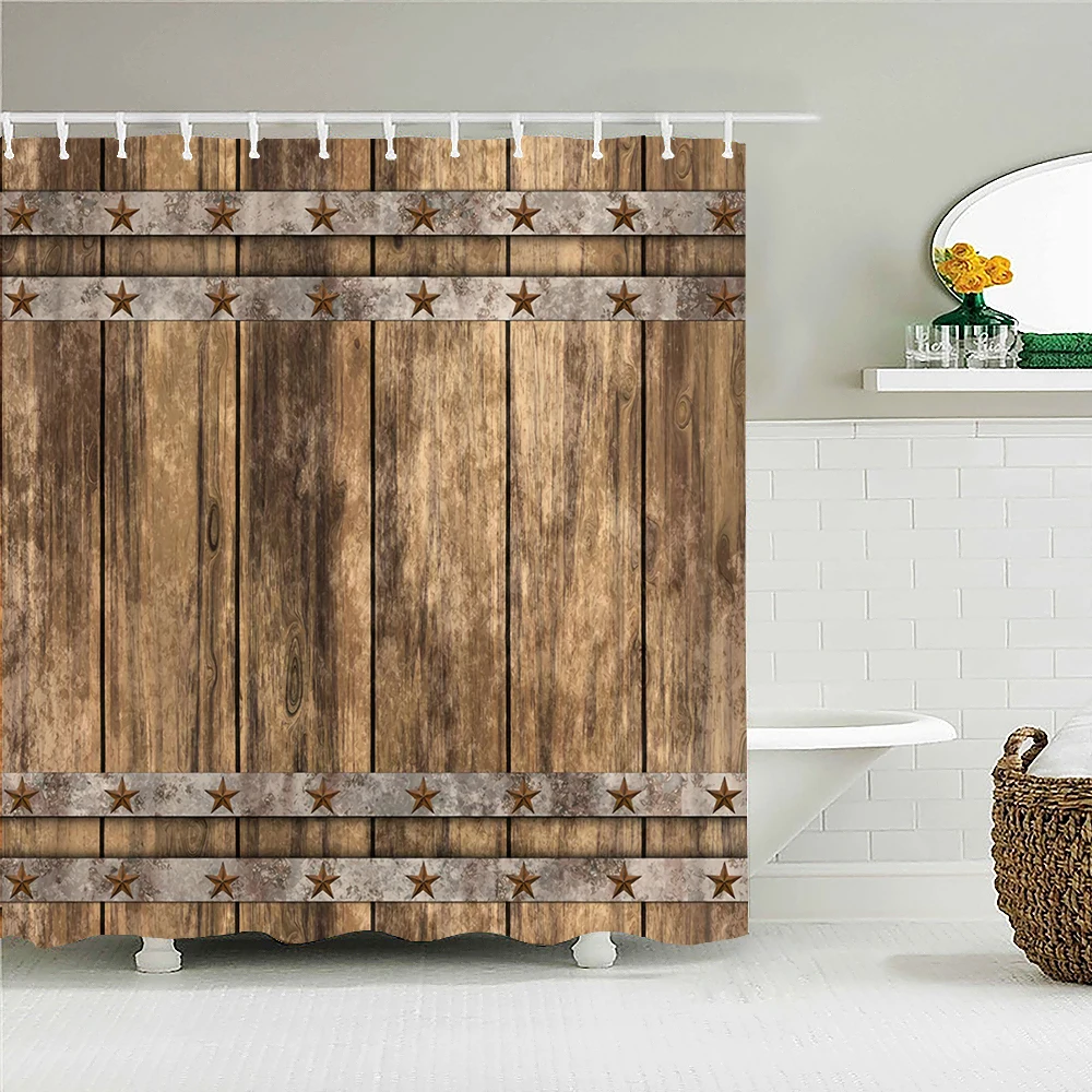 

Shower Curtains Vintage Style Retro Wood Door Bathroom Shower Curtains Fabric Waterproof Bathroom Curtains with Hooks Decoration